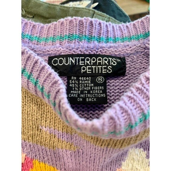 COUNTERPARTS Petites SMALL Lavender & Pink Flower Sweater With Shoulder Pads - Picture 3 of 3